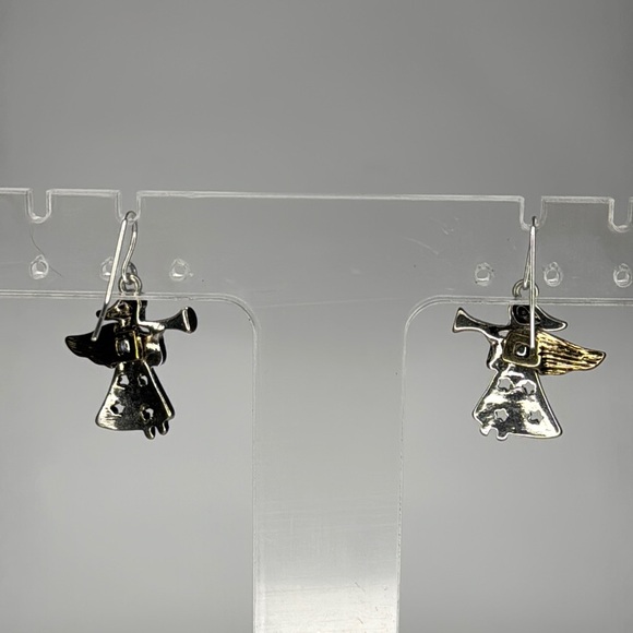 Dainty Silver and Gold Angel Earrings with Intricate Details - Picture 5 of 5